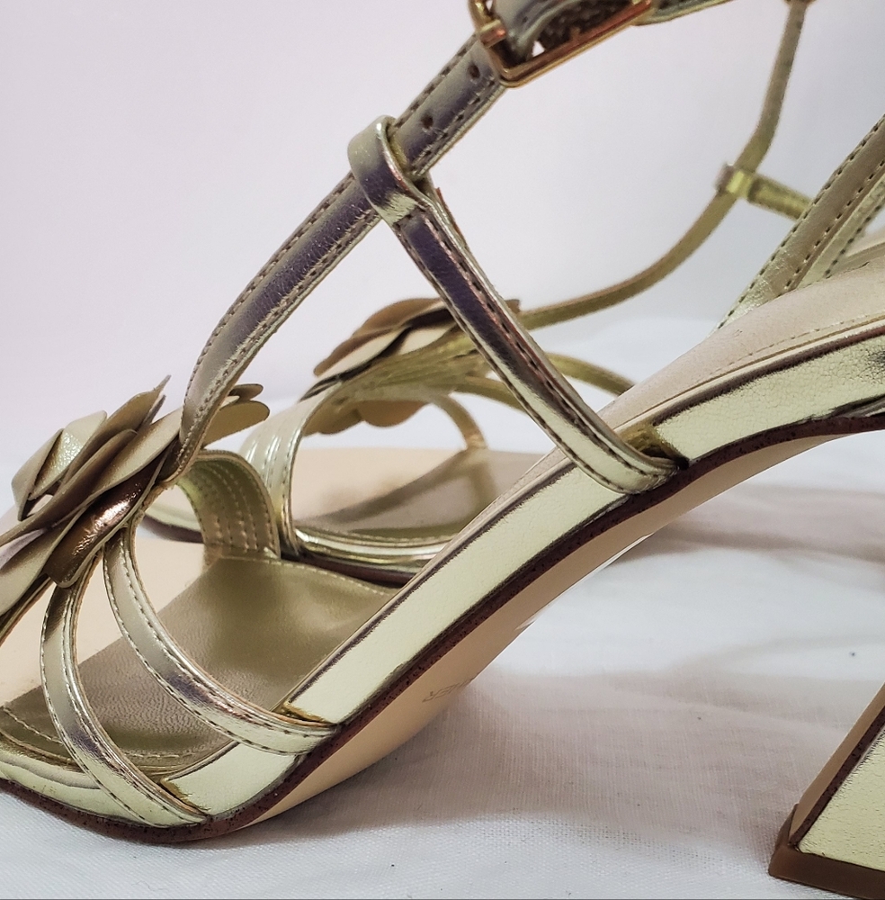 Marc Fisher Gold Floral Heeled Sandals - Picture 7 of 9